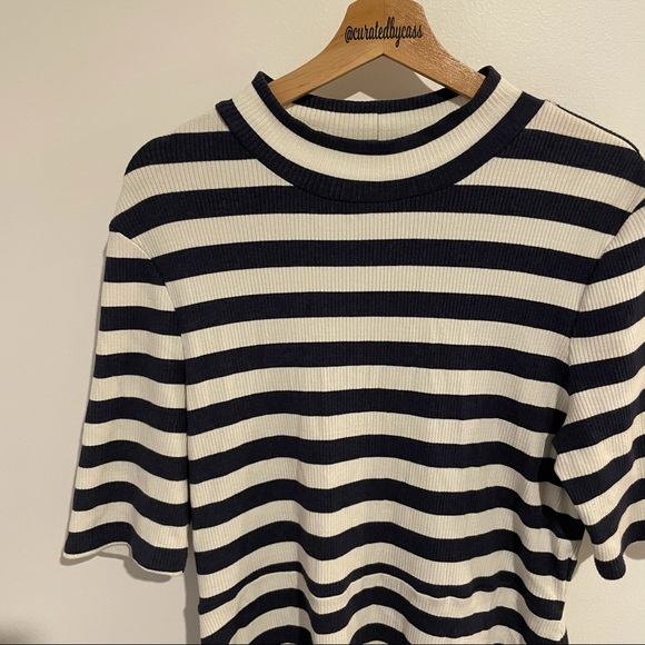 Maison Jules Navy Stripe Rib Knit Mock Neck Dress Sz XL - Picture 3 of 9